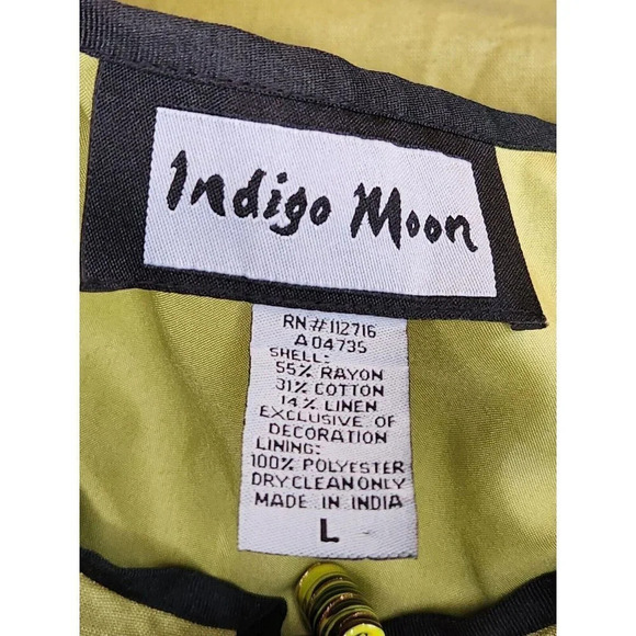 Vintage QVC Indigo Moon Green Embroidered Floral Art Jacket Toggle Buttons Large - Picture 7 of 8